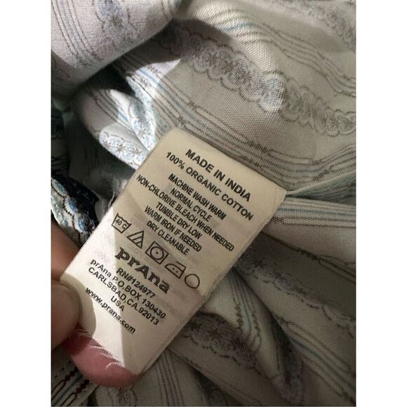 Prana Mens Striped Geometric Button Up Shirt Chest Pockets Organic Cotton Sz M - Picture 7 of 9